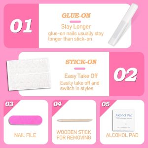 Press On Nails with Nail Glue, 3D Peach Flower Summer Cute D...