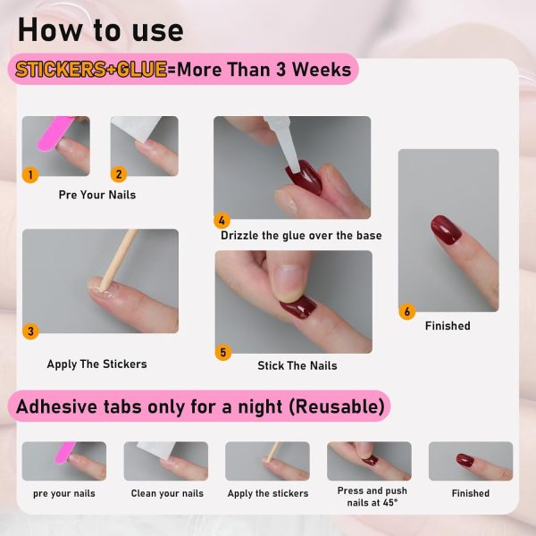 Press On Nails Short Long Almond Square Ballet Shape - Glue ... - Image 3