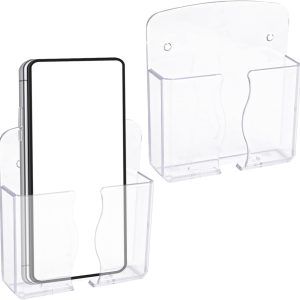 2pcs Wall Mount Phone Holders, Premium Plastic Clear Cell Ph...