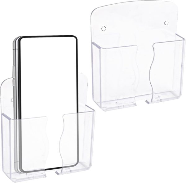 2pcs Wall Mount Phone Holders, Premium Plastic Clear Cell Ph...