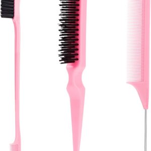 SWEET VIEW 3 Pcs Slick Back Hair Brush, Rat Tail Comb, Edge ...