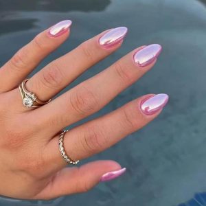 JUSTOTRY 24 Pcs Aurora Almond Short Fake Nails Pattern,Pink ...