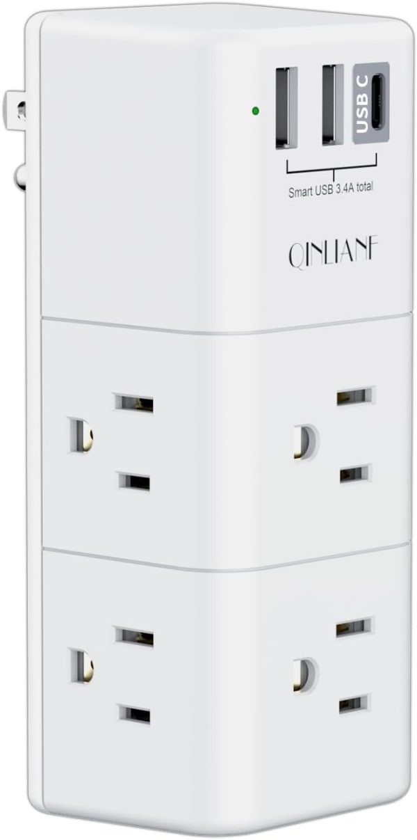 Surge Protector USB Outlet Extender - QINLIANF 3-Sided Multi...