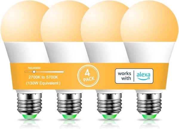 Alexa Light Bulb 130W Equivalent, Smart Light Bulbs Warm Whi...