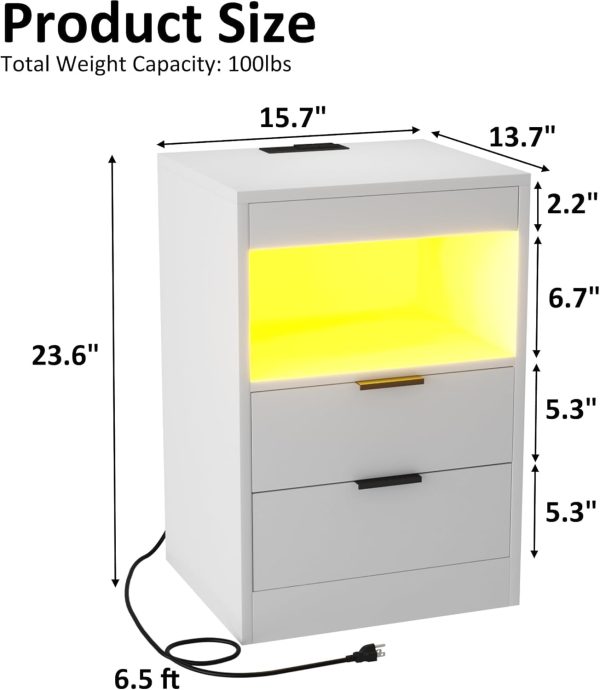 Gadroad LED Nightstand Bedside Table with Charging Station, ... - Image 2