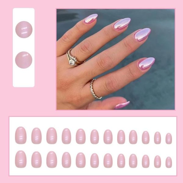 JUSTOTRY 24 Pcs Aurora Almond Short Fake Nails Pattern,Pink ... - Image 5