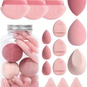 Makeup Sponge Set,15 Pcs Makeup Sponge Powder Puff Set (Pink...