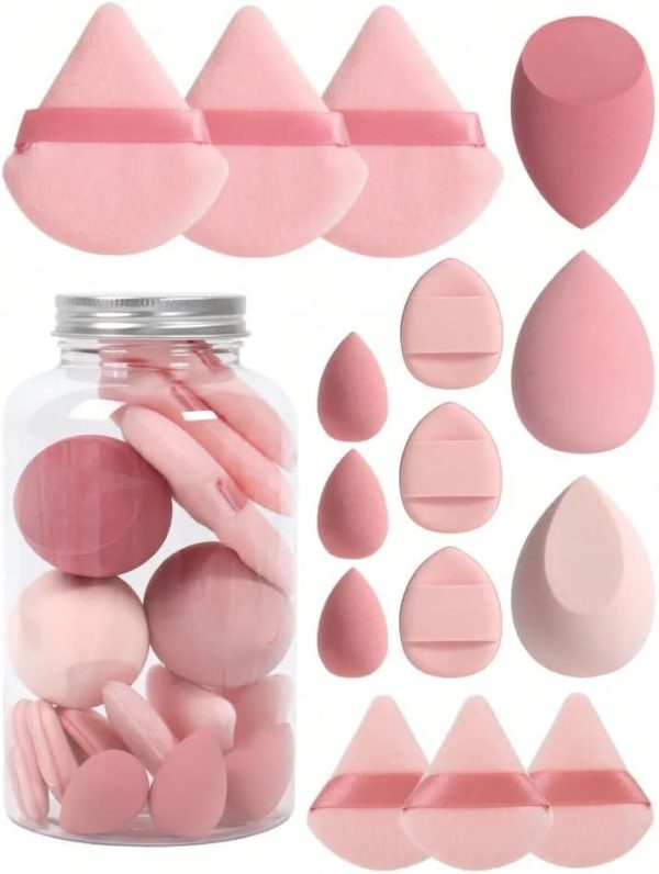 Makeup Sponge Set,15 Pcs Makeup Sponge Powder Puff Set (Pink...