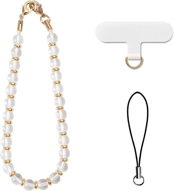 AOKSUNOVA Beaded Phone Charm Strap,Pearl Phone Wrist Strap w...