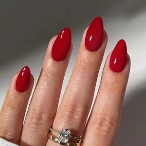 ZSPERKLA 24 PCS Short Almond Press on Nails Red French Tip F...