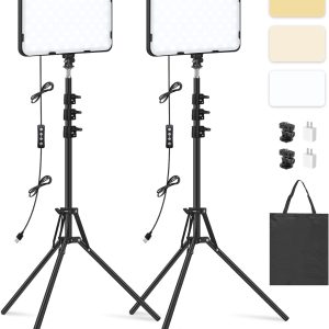 2 Pack LED Video Light with 63'' Tripod Stand, Obeamiu 2500-...