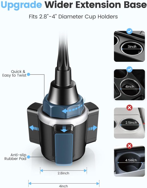 Zewwen Car Phone Holder, Dual 360° Rotate Gooseneck Cup Hold... - Image 4