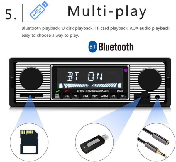 PolarLander 12V-24V Bluetooth Car Stereo,4x45W Car Audio FM ... - Image 4