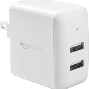 Amazon Basics 24W Two Port USB-A Wall Charger (12W, 2.4A per...
