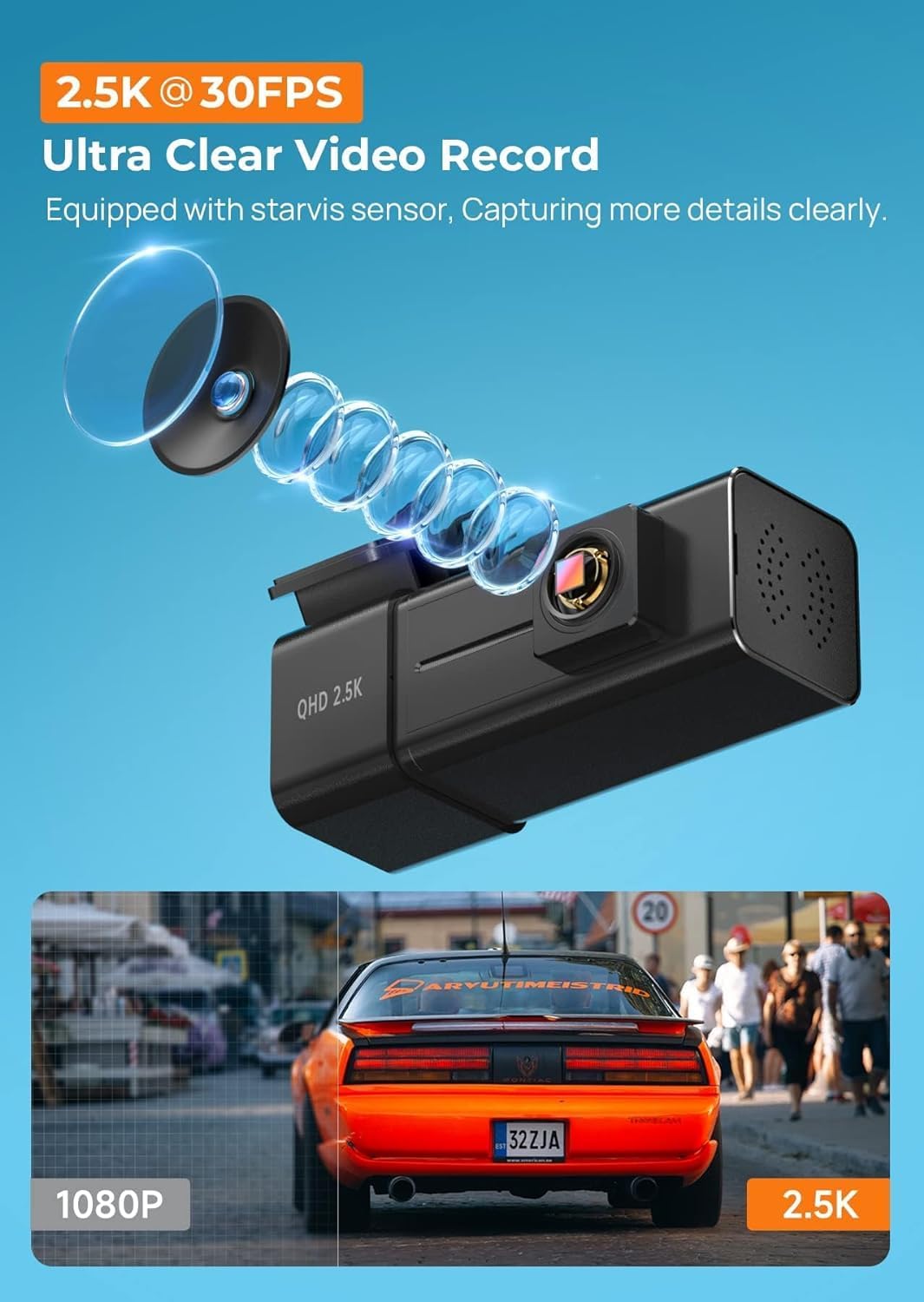 Dash Cam WiFi 2.5K Dashcam, E-YEEGER Front Dash Camera for C…