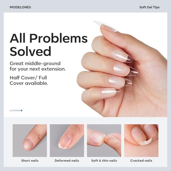 Modelones Medium Almond Nail Tips 500Pcs Clear False Acrylic... - Image 4