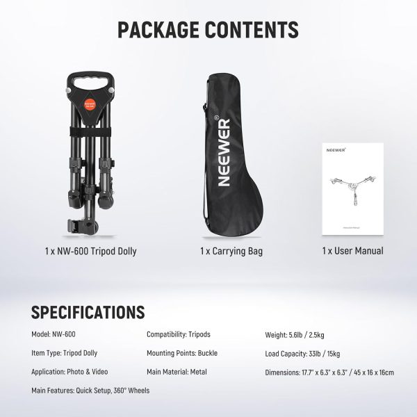 NEEWER Photography Tripod Dolly, Heavy Duty 50lbs Capacity T... - Image 10