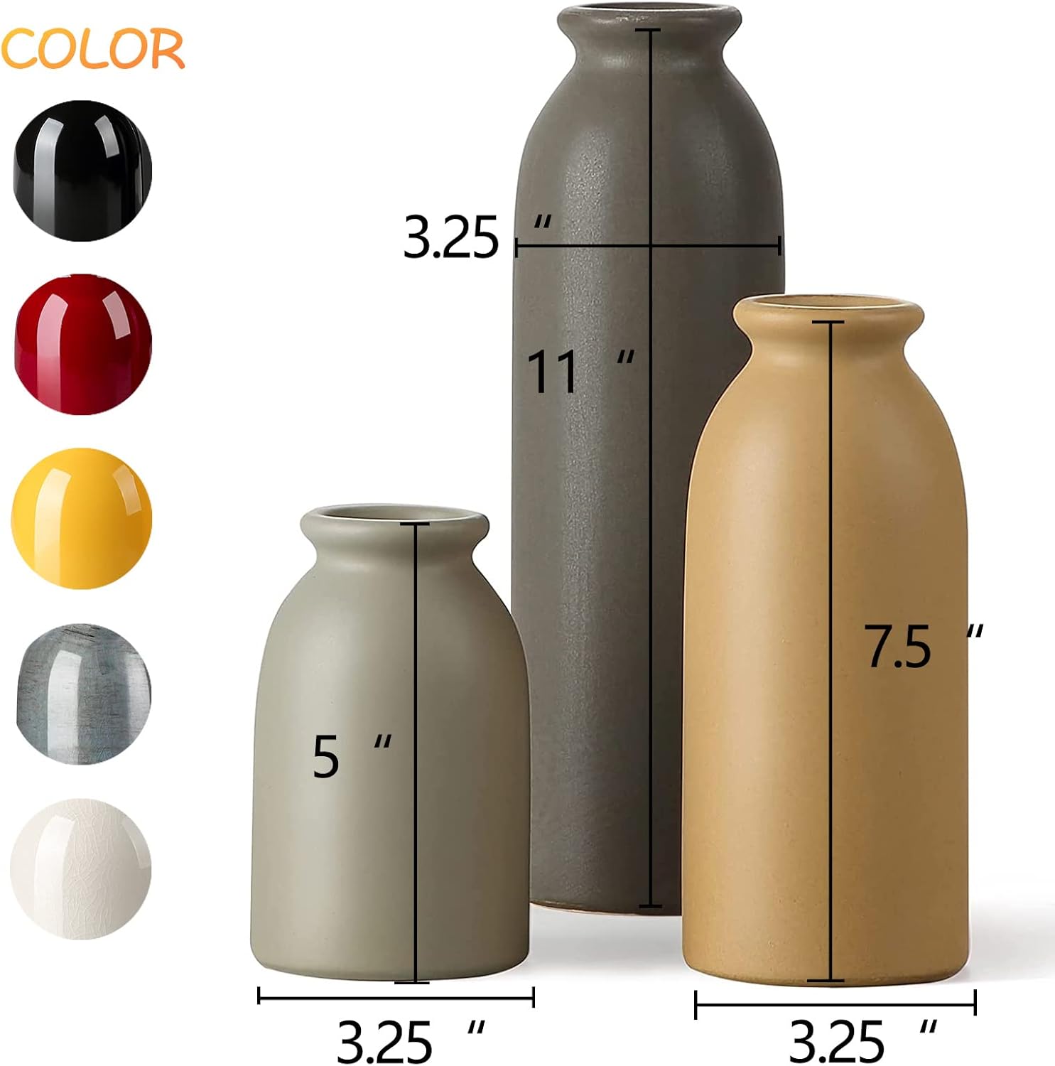 Ceramic Rustic Vase Sets for Home Decor, CwlwGO- Set of 3 De…