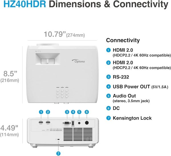 Optoma HZ40HDR Compact Laser Home Theater and Gaming Project... - Image 3