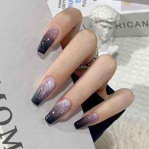 24 Pcs Black Gradient Pink Cat Eye Press on Nails for Women,...