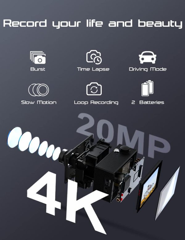 Apexcam 4K 20MP WiFi Action Camera Underwater Waterproof Cam... - Image 2