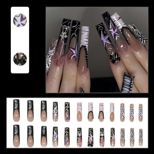 LYMCY Press on Nails French,Black French Bow Irregular Strip... - Image 3