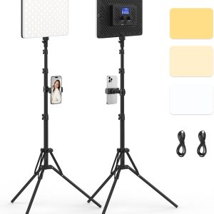 2 Packs LED Video Light with 63" Tripod Stand, QEUOOIY 20W B...