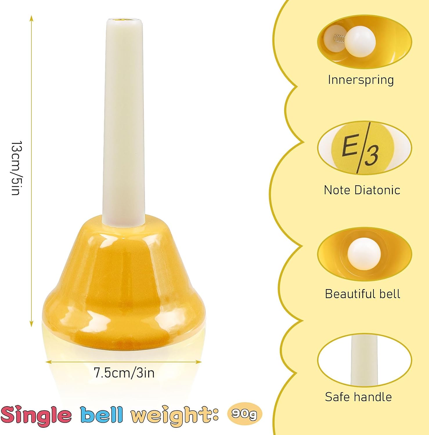 16Pcs 8 Note Hand Bells, Colorful Diatonic Metal Handbell Se…