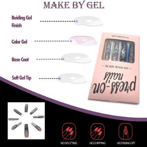 LYMCY Press on Nails French,Black French Bow Irregular Strip...