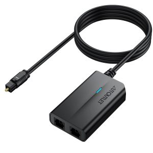 AUTOUTLET 1 in 2 Out Fiber Optic Splitter, Digital Optical A...