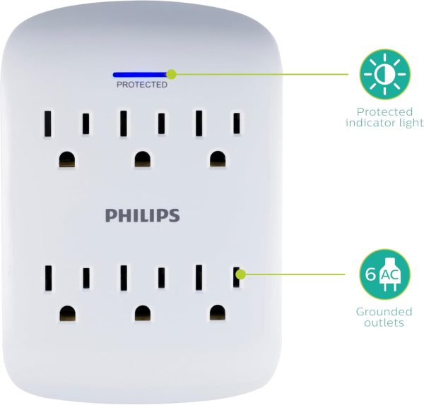 Philips 6-Outlet Extender Surge Protector, Wall Tap, 900 Jou... - Image 4