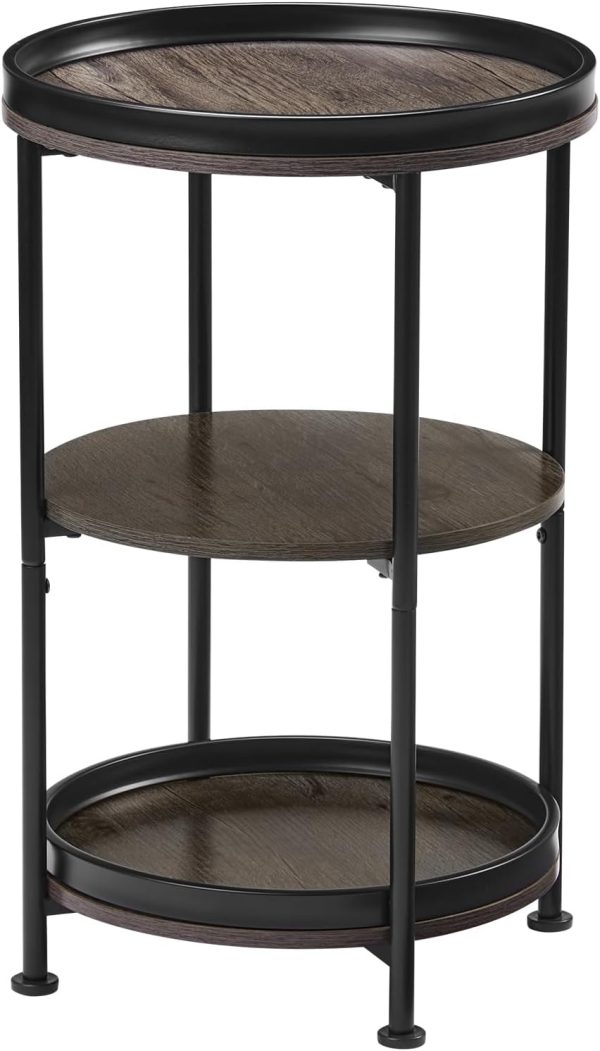 Dulcii Industrial Round End Table, 3 Tiers Round Side Table ... - Image 7