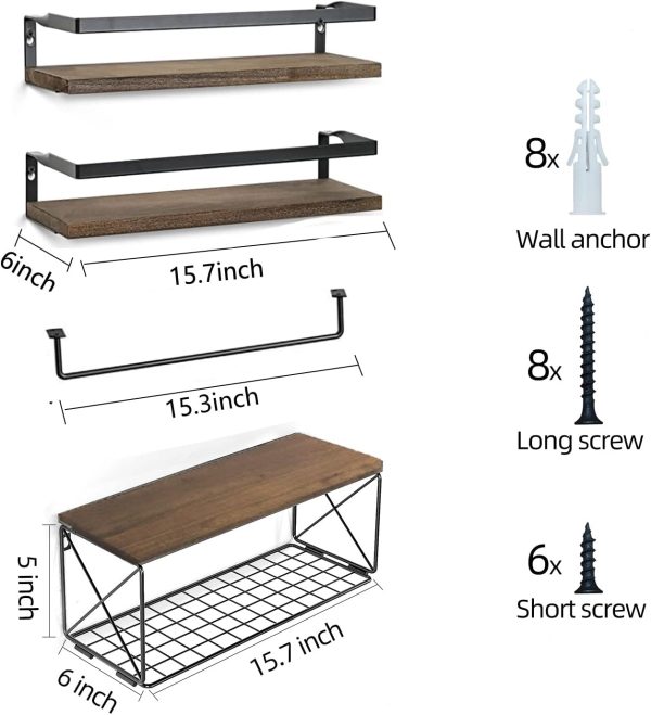 Hoiicco Bathroom Shelves with Wire Storage Basket, Floating ... - Image 3