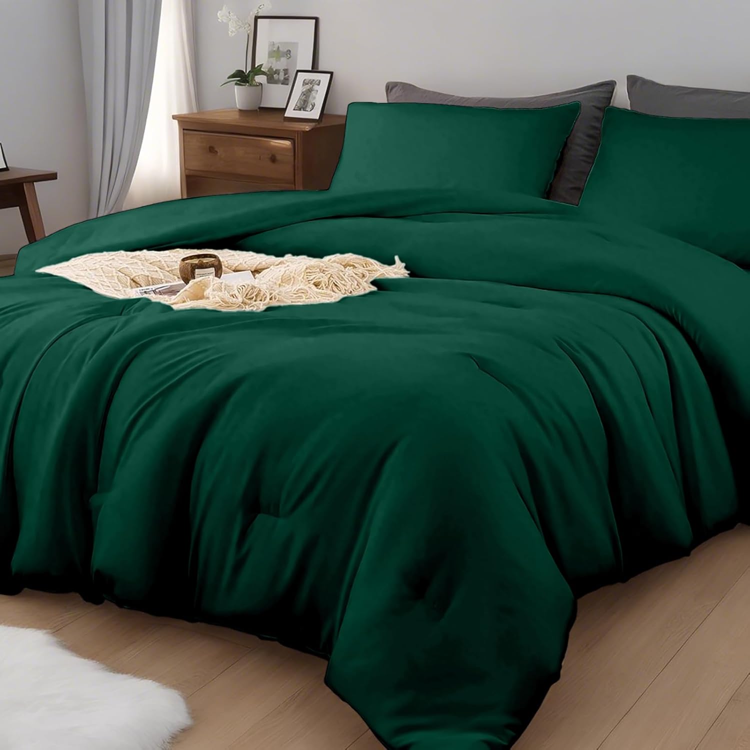 All Season Dark Green Comforter Full Size,Soft Microfiber Qu…