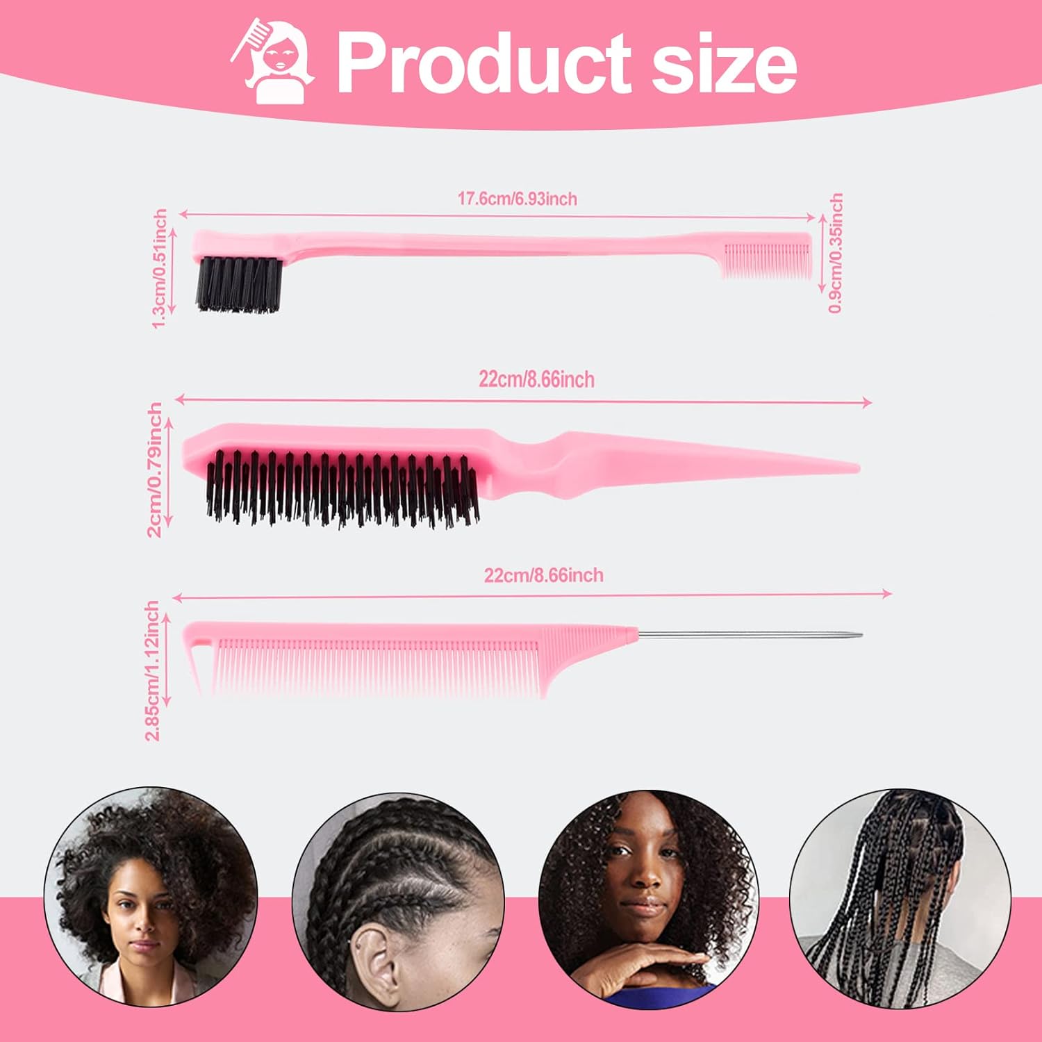 SWEET VIEW 3 Pcs Slick Back Hair Brush, Rat Tail Comb, Edge …