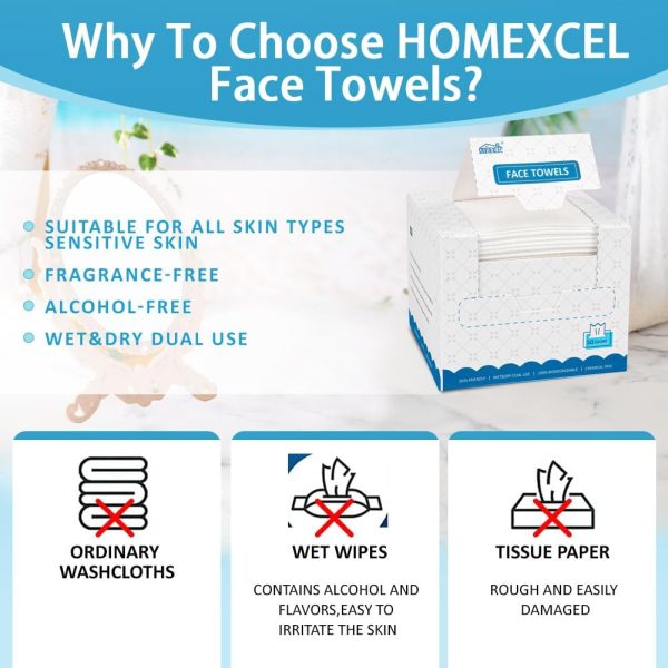 HOMEXCEL Face Towels,Disposable Makeup Remover Wipes,Super S... - Image 6
