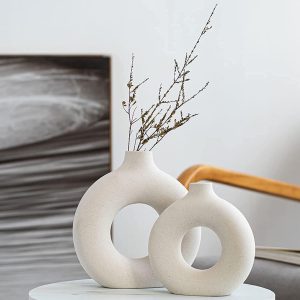 White Ceramic Vases- 2 for Modern Home Decor,Round Matte Boh...