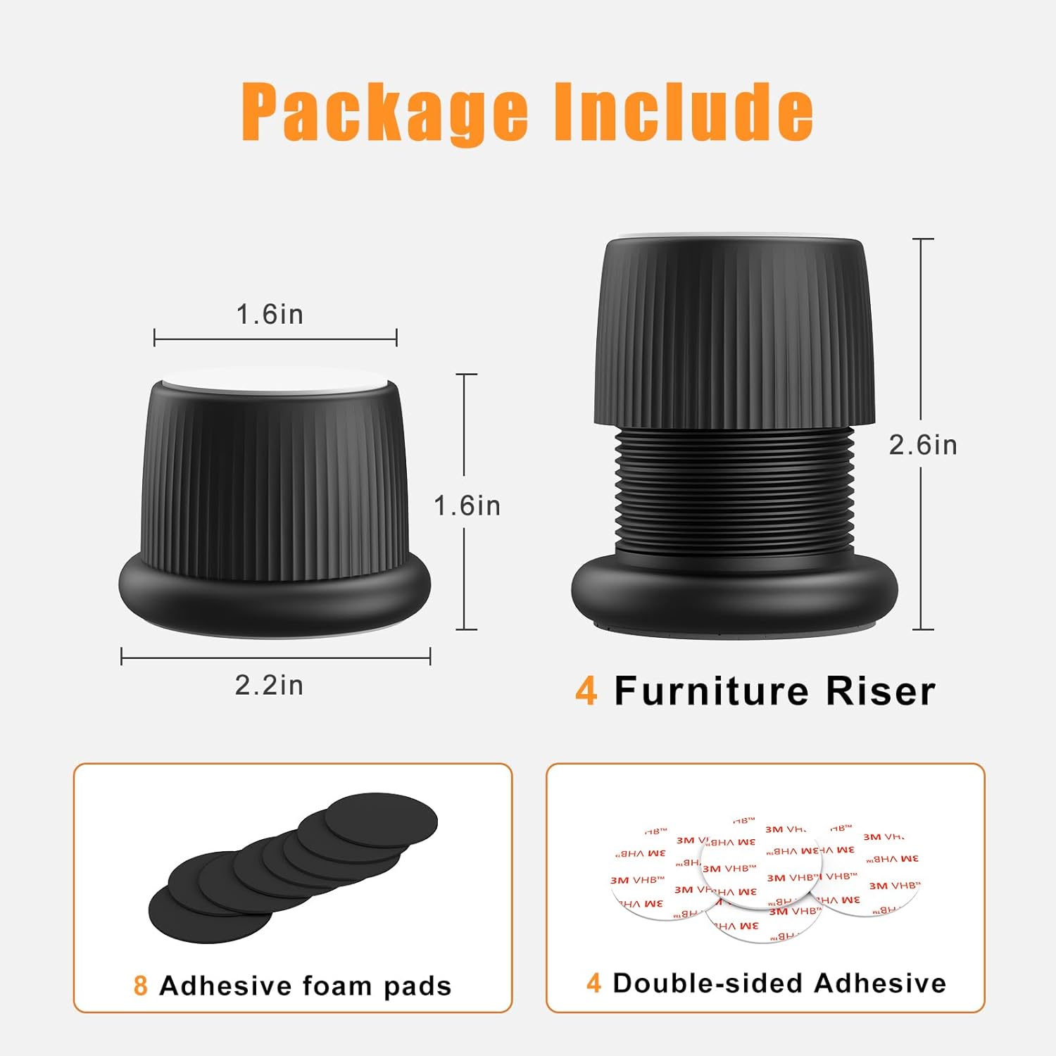 Adjustable Furniture Bed Risers, xuenair 1.6-2.6 inch Bed Ri…