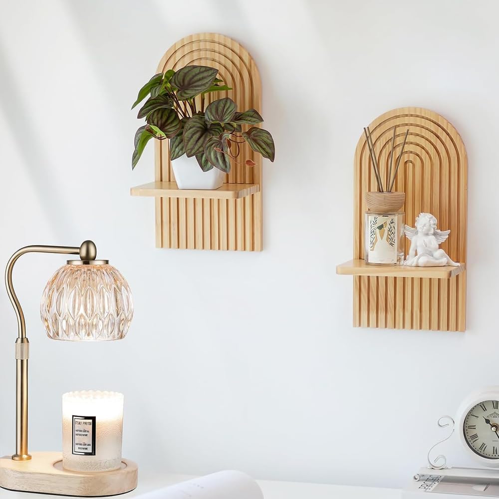2 Pcs Boho Wooden Rainbow Wall Shelves Wall Mount Wooden She…