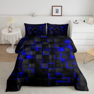 Feelyou Blue and Black Bedding Set Full Size Light Geometric...