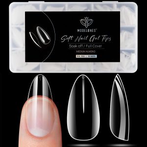 Modelones Medium Almond Nail Tips 500Pcs Clear False Acrylic...