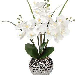 Artificial Orchids Flowers 20'' White Fake Flowers Arrangeme...