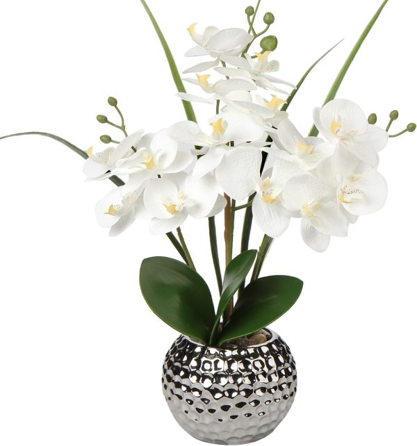 Artificial Orchids Flowers 20'' White Fake Flowers Arrangeme...