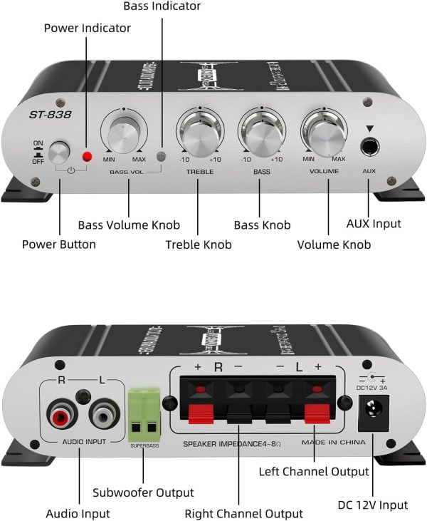 Facmogu ST-838 2.1 Channel HiFi Stereo Subwoofer Amplifier, ... - Image 6