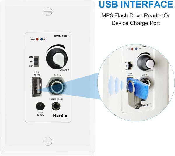 Herdio Home Audio Package Wall Mount Amplifier Receiver Syst... - Image 6