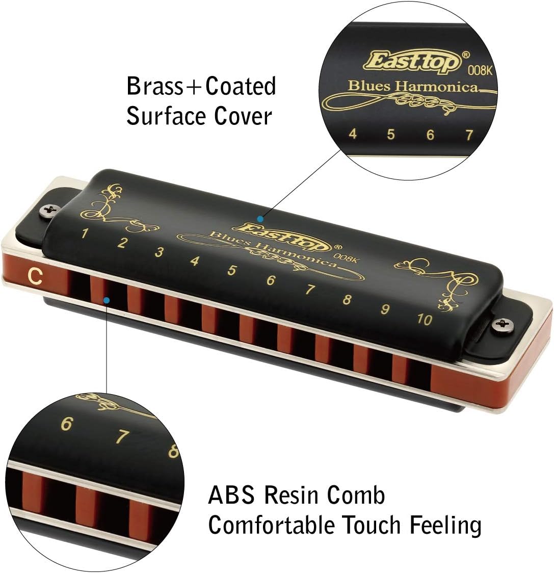 East top Harmonica C, Blues Harmonica Key of C 10 Hole 20 To…
