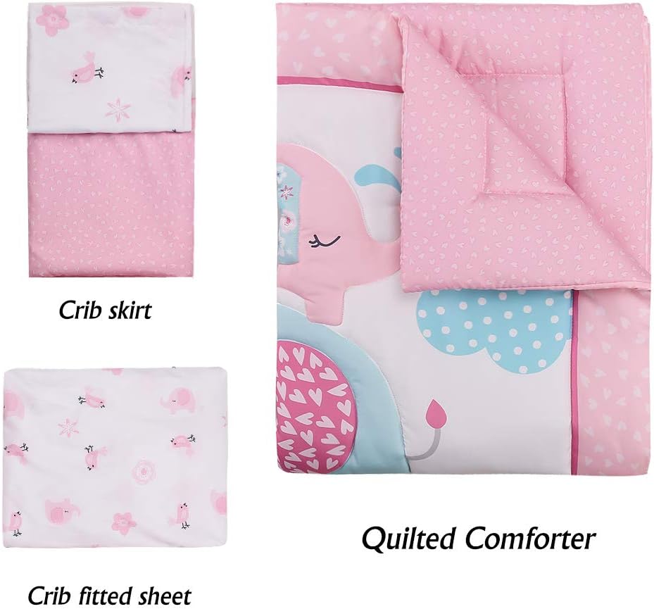 Pink Elephant Baby Crib Bedding Set 3 Pieces Baby Nursery Be…