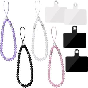 4 Pieces Crystal Beads Cell Phone Lanyard Strap + 4 Pcs Phon...