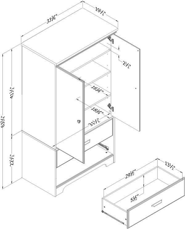 South Shore Furniture Versa 2-Door Armoire with Drawers, Gra... - Image 3