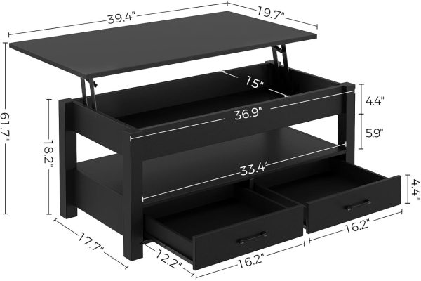 Rolanstar Coffee Table, Lift Top Coffee Table with Drawers a... - Image 3